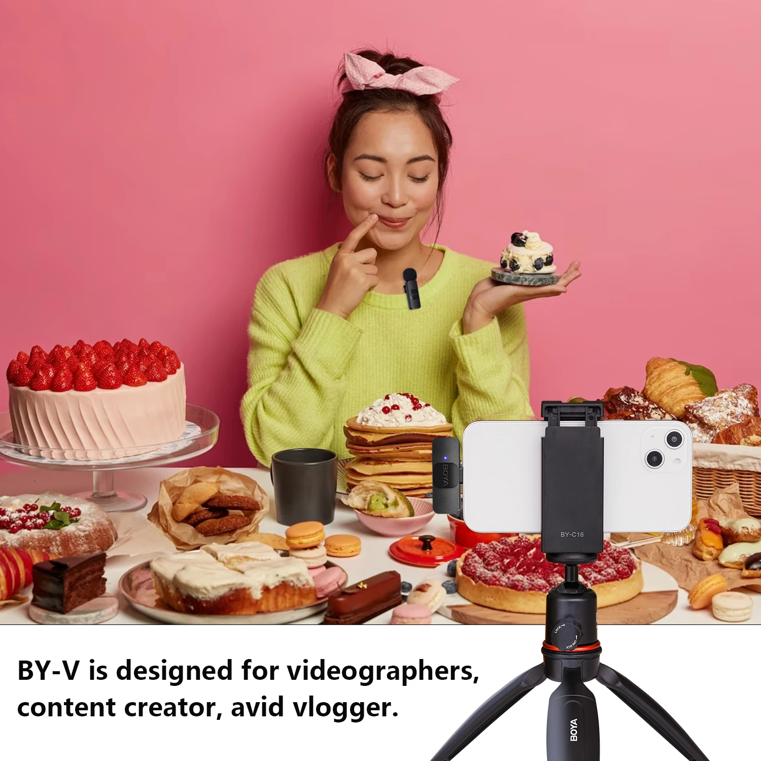 S55887bf1b6bb48399045796e1110f289Y BOYA BY-V Wireless Lavalier Lapel Microphone for iPhone Android Cell Phone PC Computer Laptop Youtube Recording Streaming Vlog