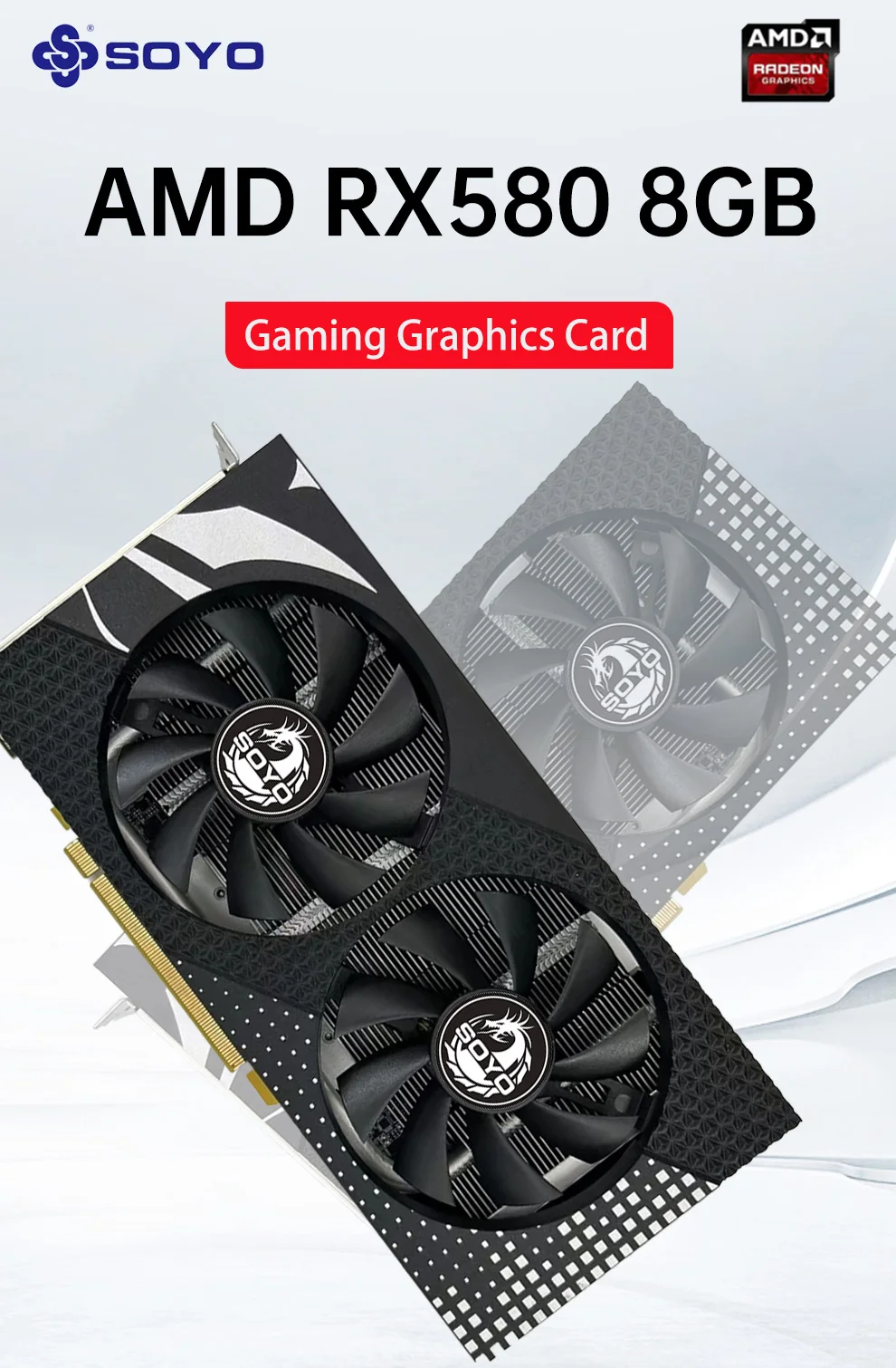 S58eb40b9beaf4010b4c286e86b1d8883a SOYO New AMD Radeon RX580 8G Graphics Card GDDR5 Memory 256Bit Gaming Video Card PCIE3.0x16 DP*3 Desktop Computer Combo