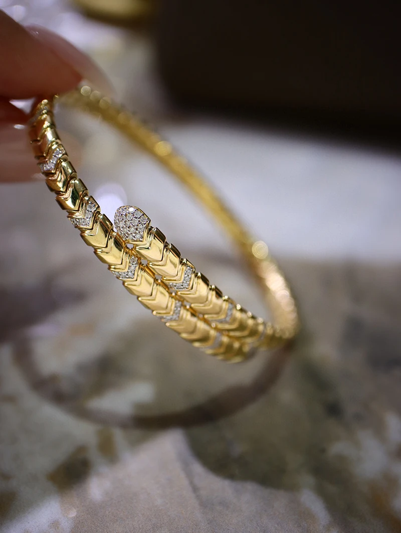 S5b64f31e80c9496387a1fb072dd14efau KUGG 18K Yellow Gold Bangle Vintage Snake Design 0.45carat Real Natural Diamond Bangle for Women High Party Jewelry