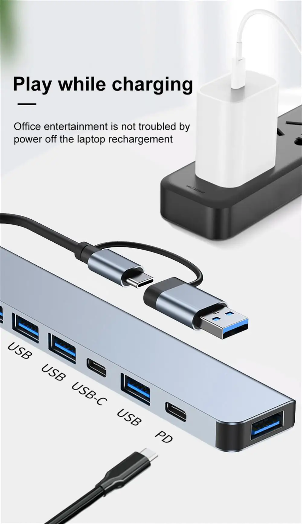 S5e5bed8a63e642909b914776947a7093C USB 3.0 5/8 Port Hub OTG Adapter 5Gpbs High Speed USB 3.0 2.0 Splitter 3.5 Audio for Xiaomi Macbook Pro Air Computer Accessories