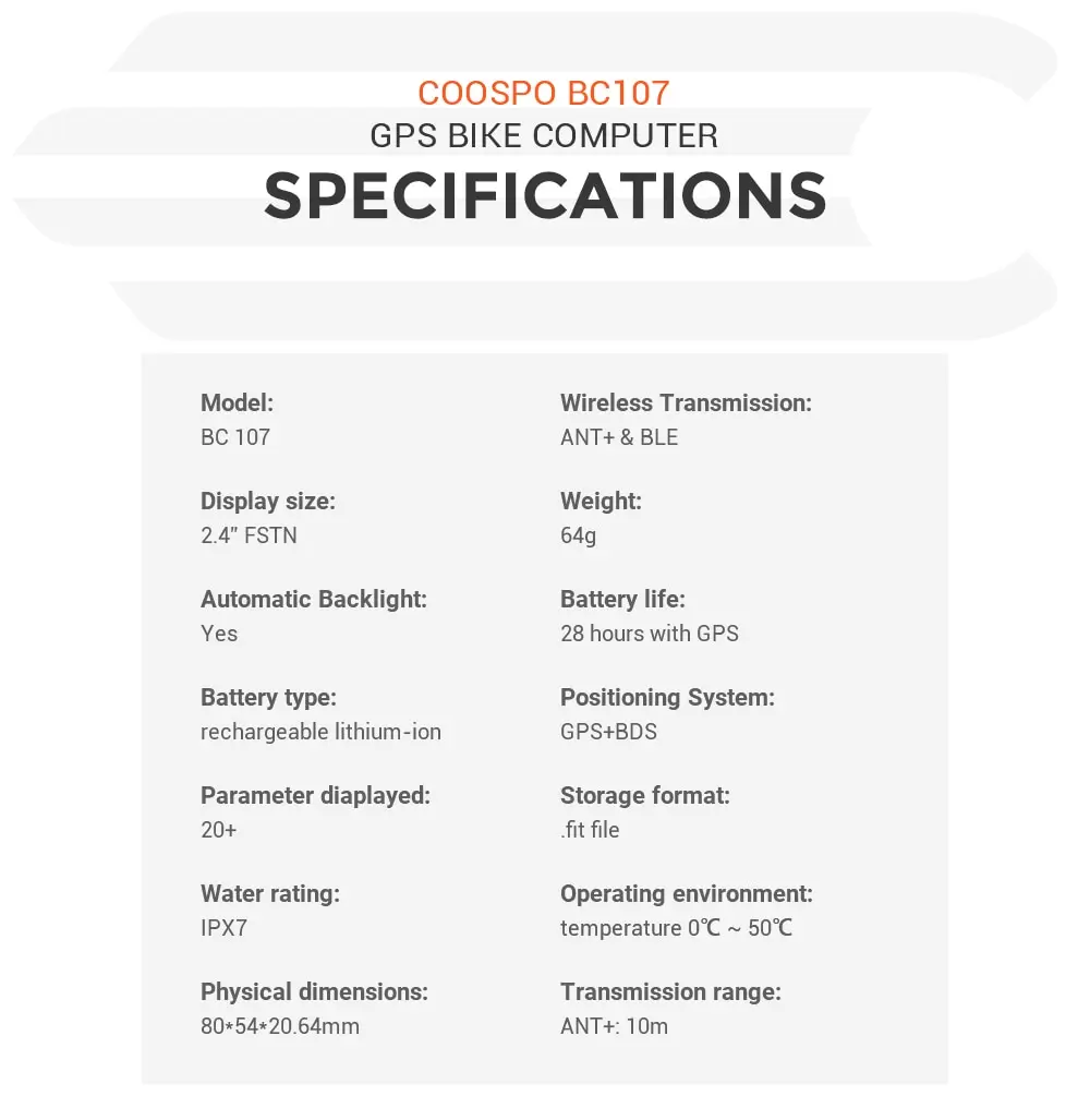 S5f44378298284e8fab91fbff158b90d74 COOSPO BC107 Bike Computer GPS Wireless Bicycle Cycling Odometer Speedometer 2.4"FSTN Bluetooth5.0 ANT Waterproof GPS BDS