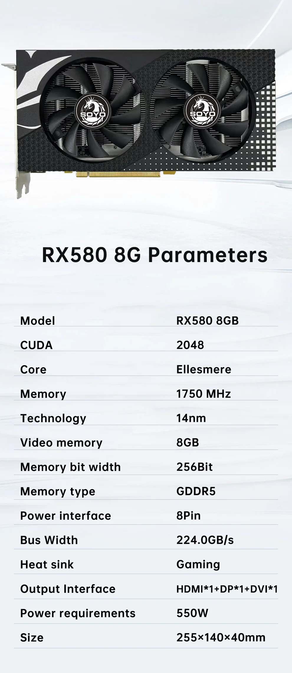S62d98bda8d6a46969862a85912454cabe SOYO New AMD Radeon RX580 8G Graphics Card GDDR5 Memory 256Bit Gaming Video Card PCIE3.0x16 DP*3 Desktop Computer Combo