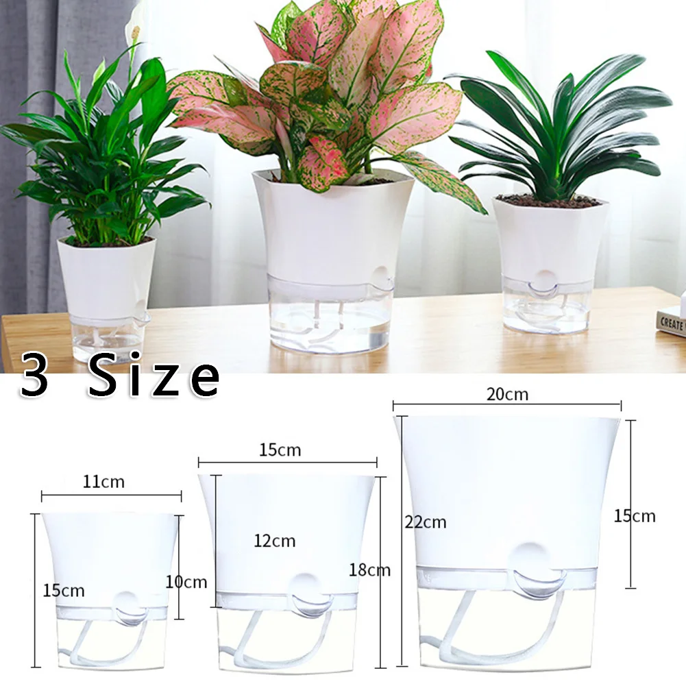 S63f800c1fb5a4ba78e6c95bfbb091c436 Transparent Double Layer Plastic Flower Pot Hydroponic Home Vase Self Watering Flowerpot Cotton Rope Watering Small Plant Pot