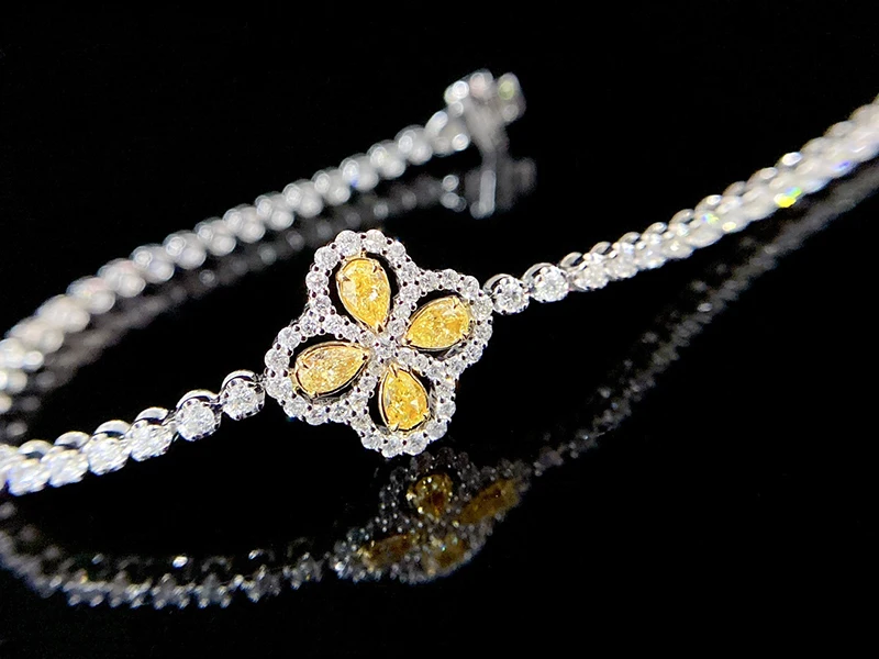 S659d3944ae0d4ff09c2e67dff9823acfk LUOWEND 18K White Gold Bracelet Real Natural Yellow Diamond Bracelet for Women Party Jewelry Luck Clover Design High Jewelry