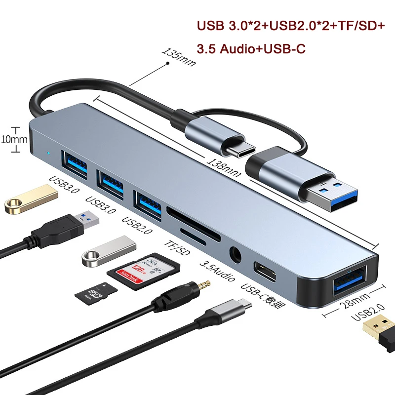 S67a26789d78c4209a595542bb8d494240 USB 3.0 5/8 Port Hub OTG Adapter 5Gpbs High Speed USB 3.0 2.0 Splitter 3.5 Audio for Xiaomi Macbook Pro Air Computer Accessories