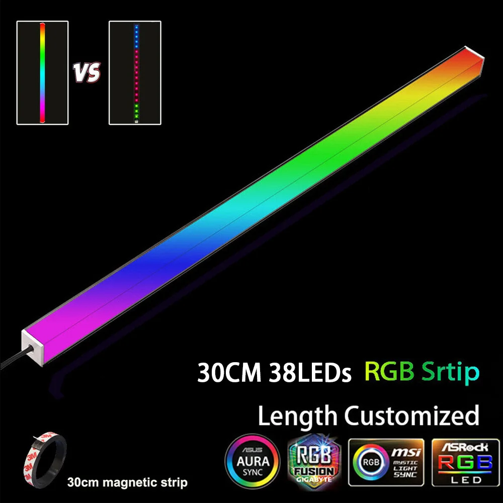 S6933b117f4214e09acfecd6a593109c4X 30cm Aluminum Alloy RGB PC Case LED Strip Magnetic Computer Light Bar 5V/3PIN ARGB Motherboard Light-Strip PC Game Light DIY
