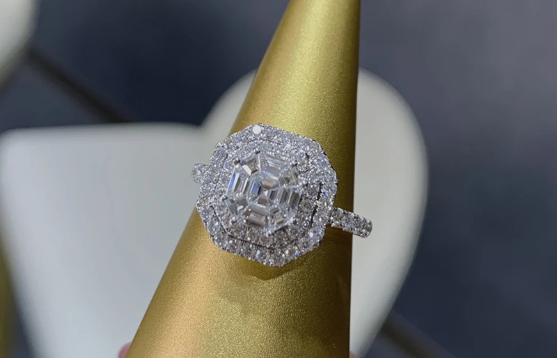 S6997a44fb7b2463d9c281847d0181d65m LUOWEND 18K White Gold Fine Natural Diamonds 0.55carat Jewelry Classic Style Rings for Women Engagement Party