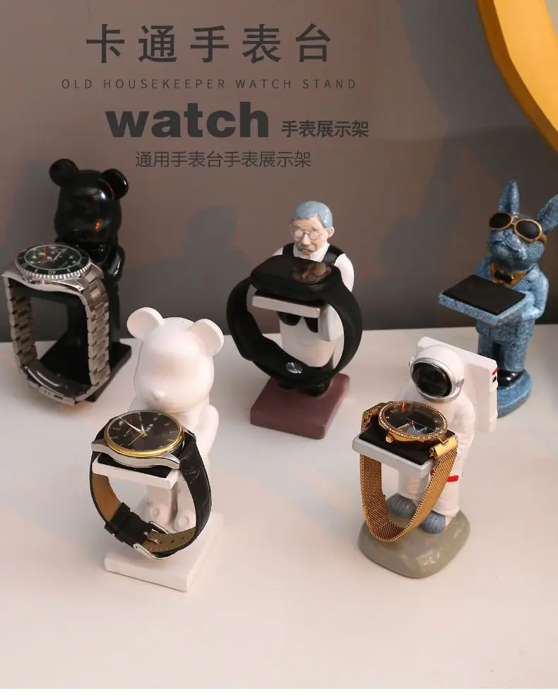 S69a14caf271b450baa5314fdb13f9cdbl Trendy watch display stand, electroplating cartoon bear, animal resin ornaments, jewelry storage rack, celebration gifts.