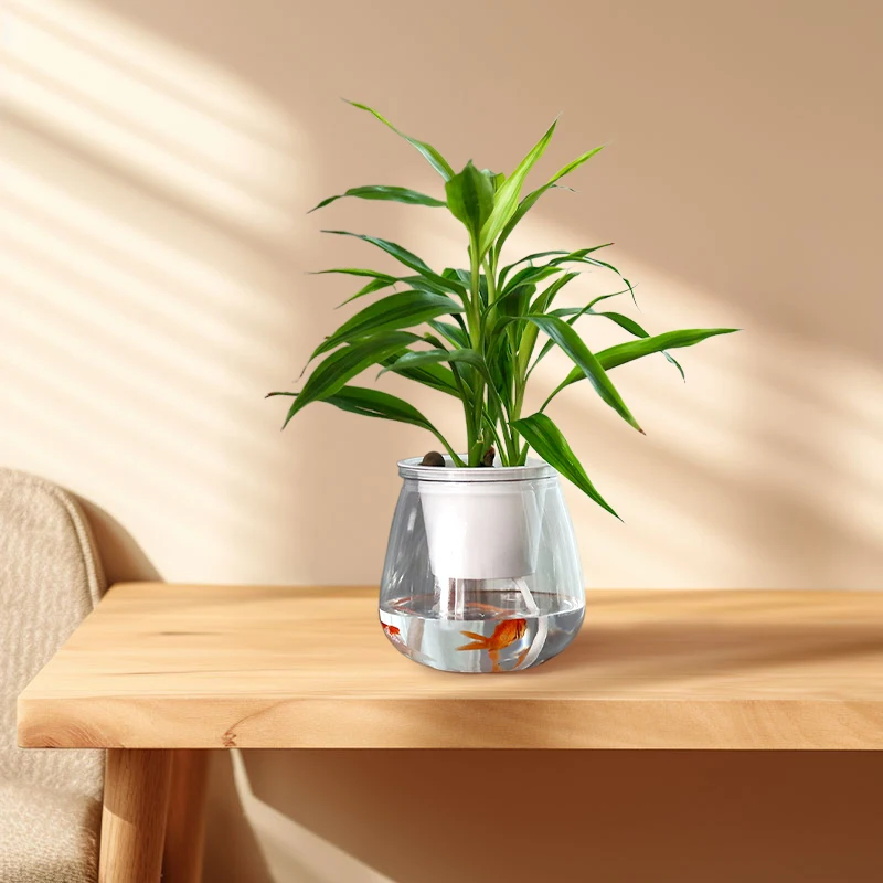 S6a26eff9c3a9424cbb5110b0225f2609l Transparent Hydroponic Flower Pot Double Layer Plastics Planter Self Absorbing Water Lazy Flower Pottop Table Potted Home Decor