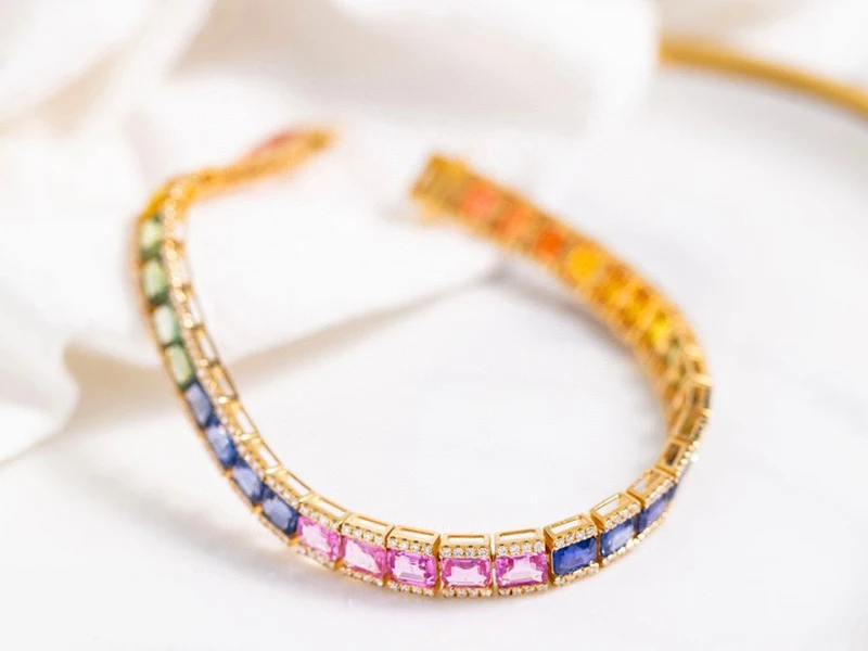 S6cfe655d36e04f68aa4879404dd4e7dew KUGG 18K Rose Gold Bracelet Real Natural Aquamarine Luxury Rianbow Shape Shiny Diamond Jewelry for Women Engagement Party