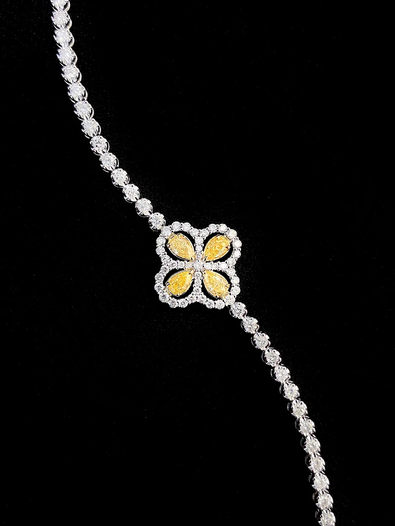 S7099ef2d1f0f4df1a66069707bf07da9m LUOWEND 18K White Gold Bracelet Real Natural Yellow Diamond Bracelet for Women Party Jewelry Luck Clover Design High Jewelry