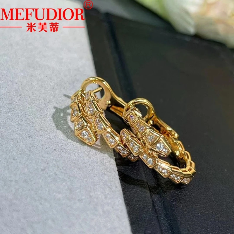 S7b7d70bedd6d452fbf5b1a2bac4da243Q 18K Real Gold Snake Bone Stud Earrings Rose/Yellow Gold Inlaid D VVS Moissanite for Women Hight Quality Jewelry Party Gift