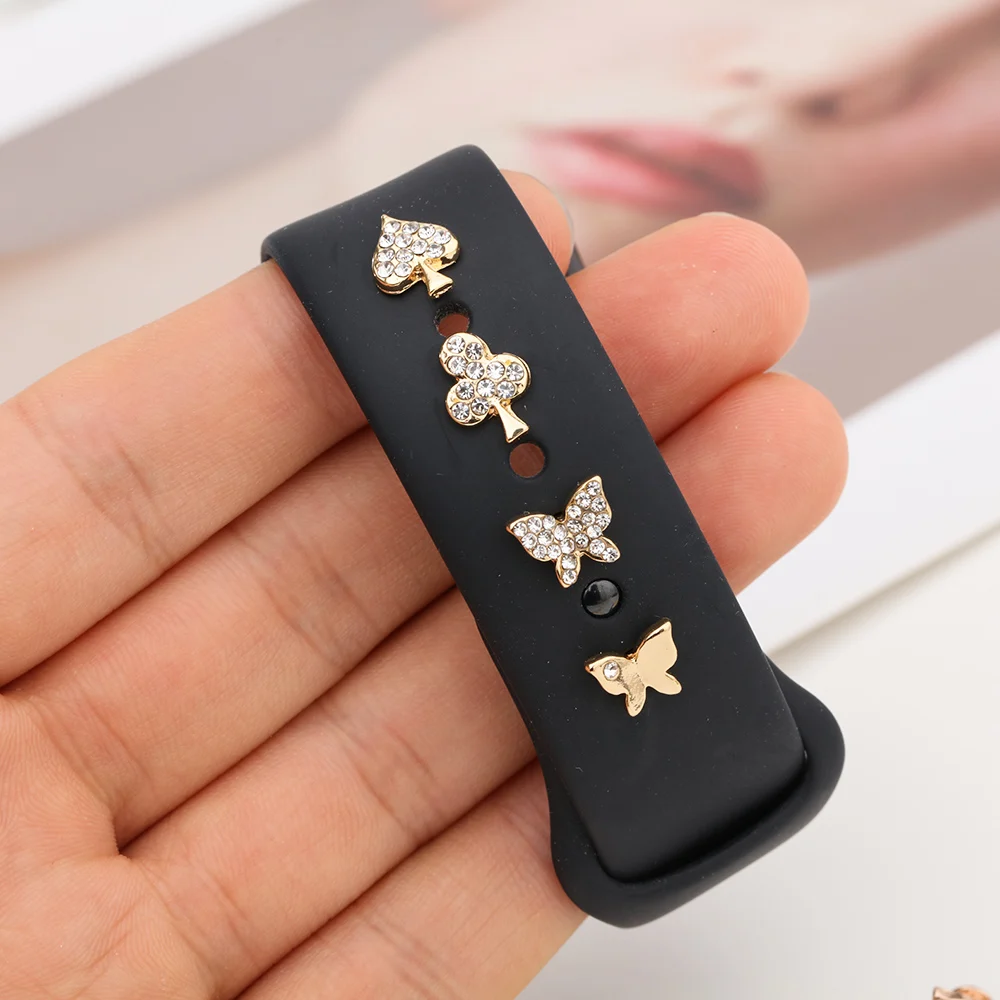 S7e9659322f474d54b8d5756efeb2fd42T Silicone Strap Jewelry Charms for iWatch series 7 6 5 3 se/Galaxy watch 4/Classic Bracelet Metal decoration for Apple watch Band