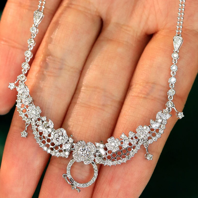 S7fe227ccb17d485eb052fba4d9fdcbbbP Aazuo Real Jewelry 18K White Gold Real Diamonds 1.7ct Luxury Flower Necklace For Woman Senior Party Charm Jewelry Gift Real Gold