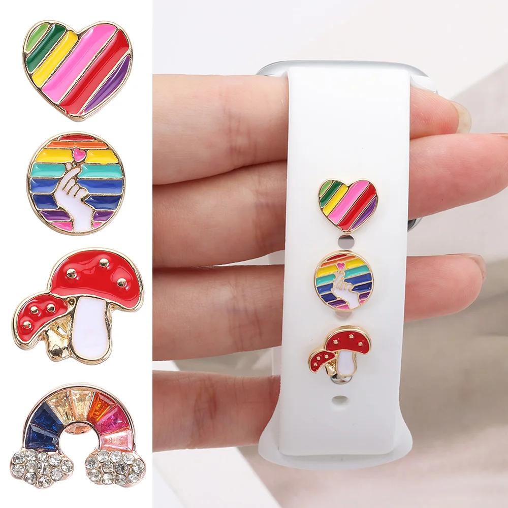 S813a679e332649d385f247422d4901a5Z Silicone Strap Jewelry Charms for iWatch series 7 6 5 3 se/Galaxy watch 4/Classic Bracelet Metal decoration for Apple watch Band