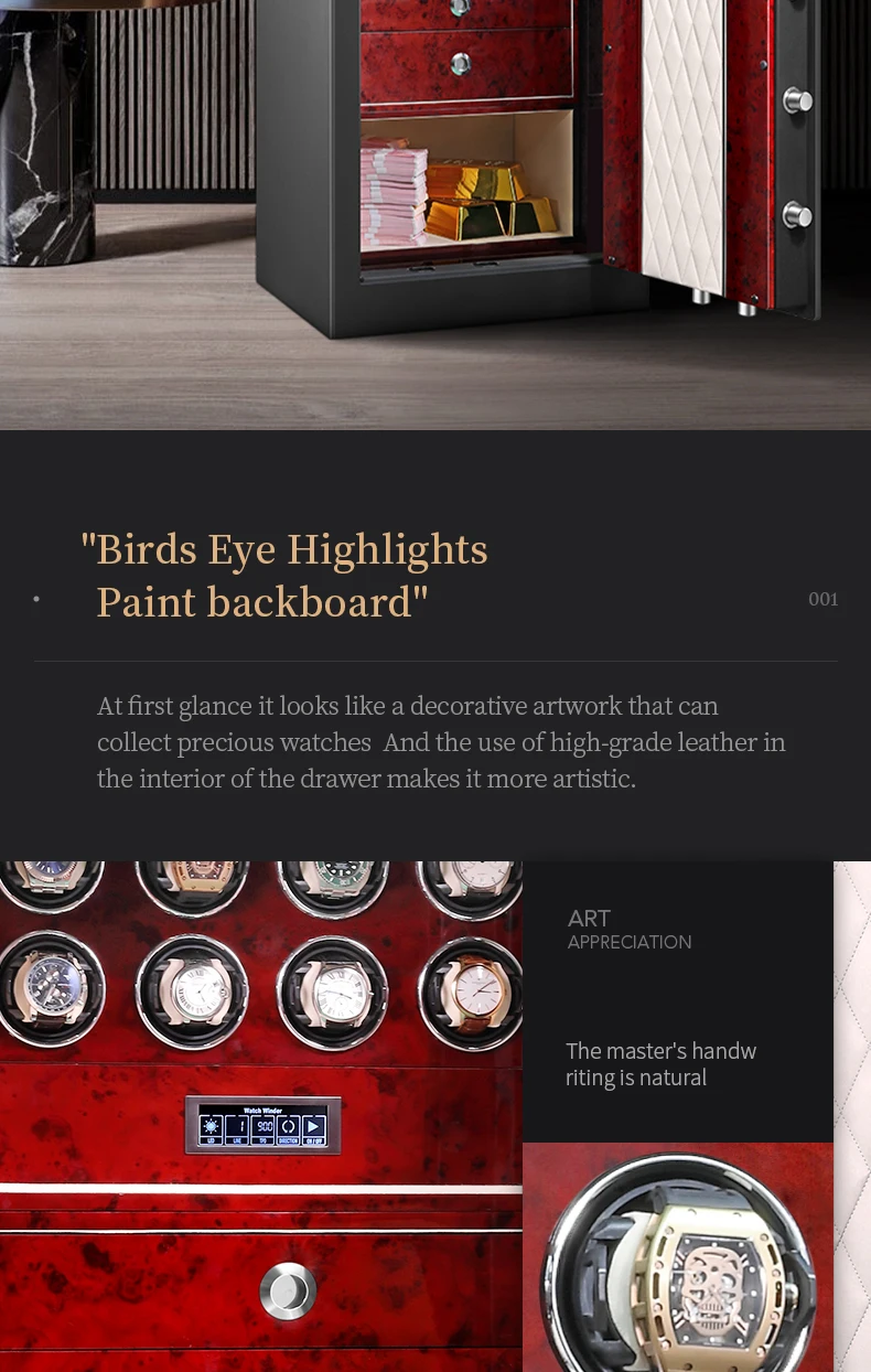 S838c9d3a82c44e598d33f09a549ebab0m Luxury Wooden Automatic Watch Box Safe Mechanical Watch Winder Watch Strongbox Anti Theft Jewelry Cash Storage Cabinet