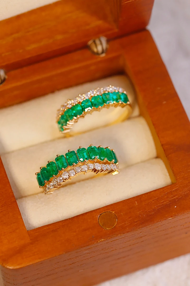 S84b35f08c8b4408bb9f543548eb7e6dao KUGG 18K Yellow Gold Rings Luxury Elegant Design Real Natural Emerald Shiny Diamond Gemstone Ring for Women High Party Jewelry