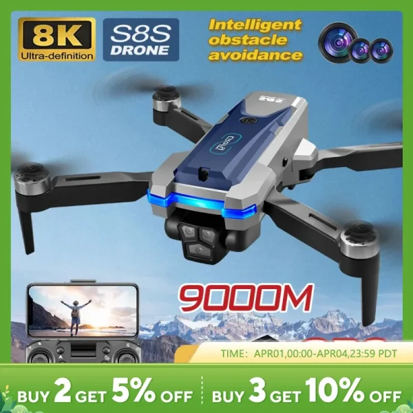 S8S GPS Drone 5G Wifi 8K HD Dual ESC Camera Optical Flow 360° Obstacle Avoidance Brushless Motor RC Foldable Quadcopter 9000M