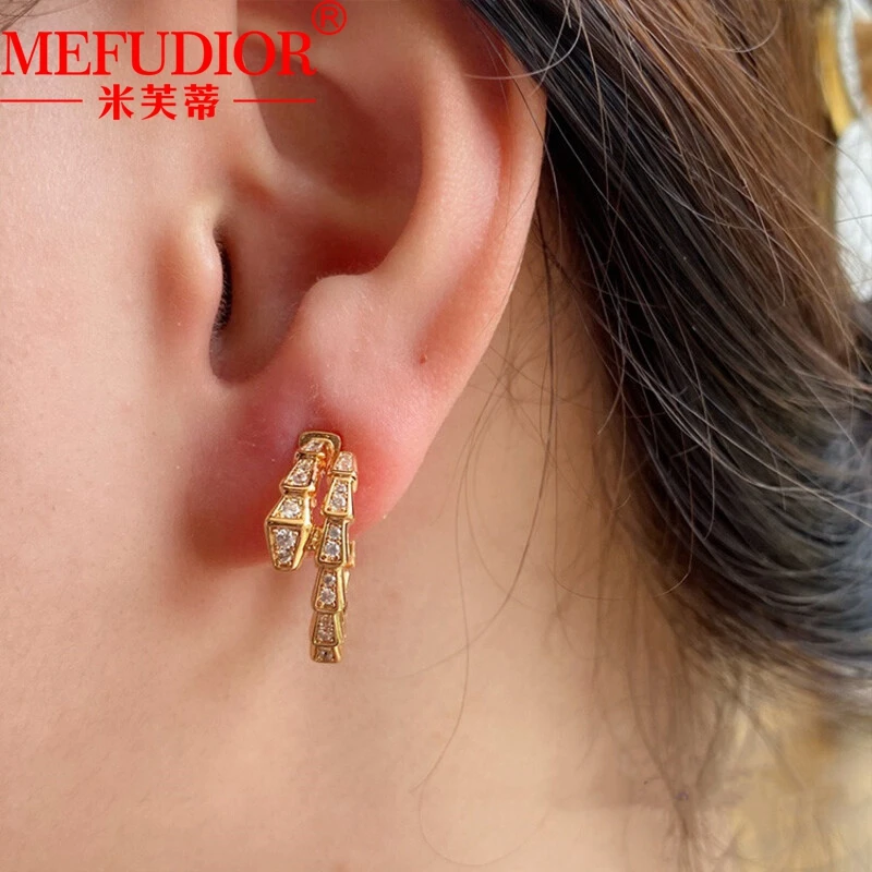 S8b253b2dbe684036aef485be54b0317fb 18K Real Gold Snake Bone Stud Earrings Rose/Yellow Gold Inlaid D VVS Moissanite for Women Hight Quality Jewelry Party Gift