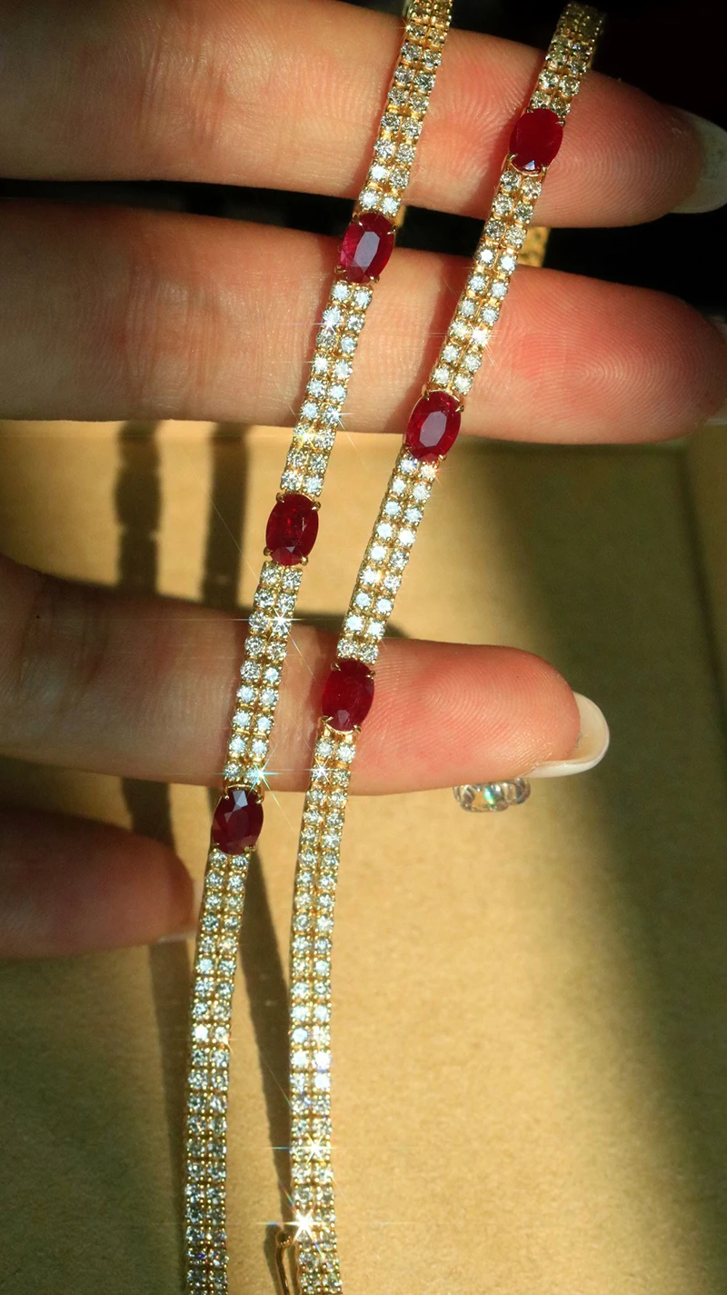 S92a890d1fed64b9f982c6ff89d2e736eW KUGG 18K Rose Gold Bracelet Luxury Real Natural Diamonds 3.25carat Shiny Ruby Fine Classic Shape Jewelry for Women Birthday Gift