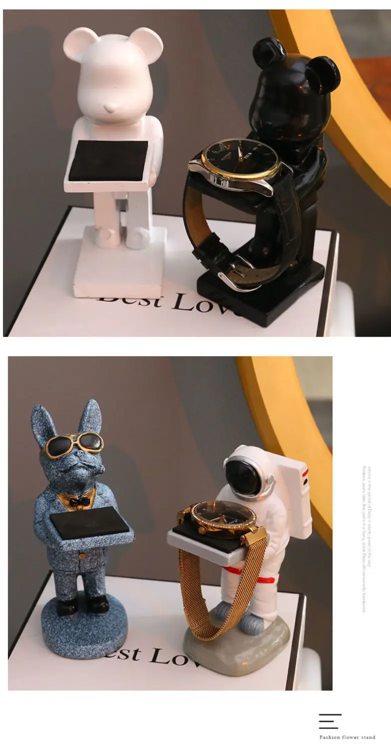 S95caa03a671846889db1e7c984987a3bh Trendy watch display stand, electroplating cartoon bear, animal resin ornaments, jewelry storage rack, celebration gifts.
