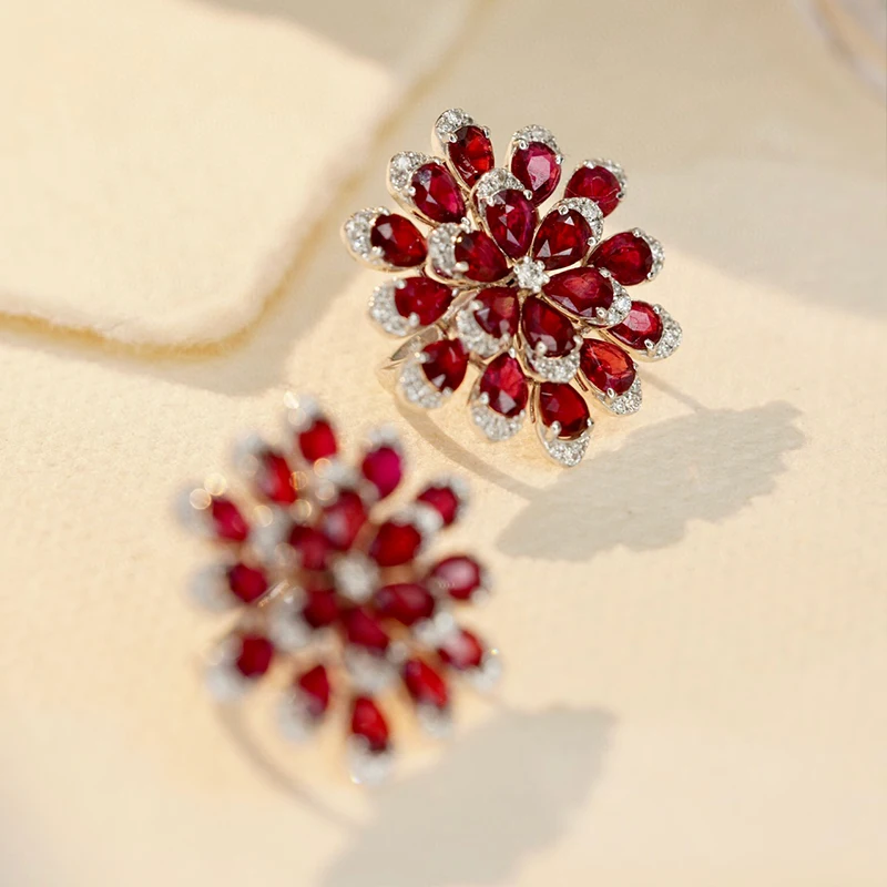 S9625d9bc65b147199d3aa4ca53bb83e9z Aazuo Luxury Real Jewelry 18K White Real Gold Natural Ruby Big Flower Stud Earrings Gifted for Women Engagement Wedding Party