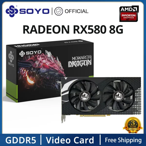 SOYO New AMD Radeon RX580 8G Graphics Card GDDR5 Memory 256Bit Gaming Video Card PCIE3.0x16 DP*3 Desktop Computer Combo