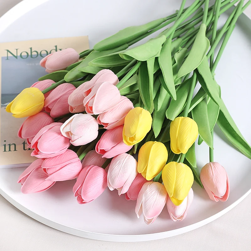 Sa05dc3bb50804ca6b546e788fdd300bfW 10Pcs Tulip Artificial Flowers Bouquet 29cm Real Touch PE Fake Flowers for Wedding Decoration Ceremony Decor Home Garden Decor