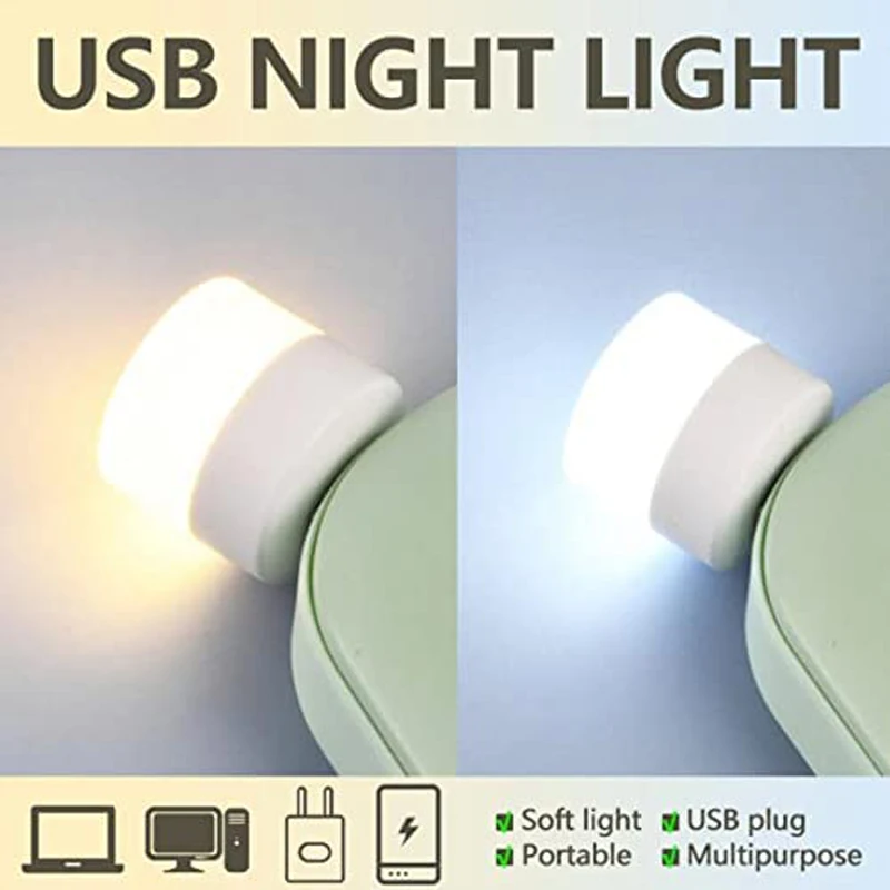 Sa1d0470224284ba68b6b09d84a1c40c1a 20/1Pcs USB Night Light Mini Bulb Warm White Eye Protection Book Reading Lights Computer Mobile Power Charging Night Lamp Bulbs