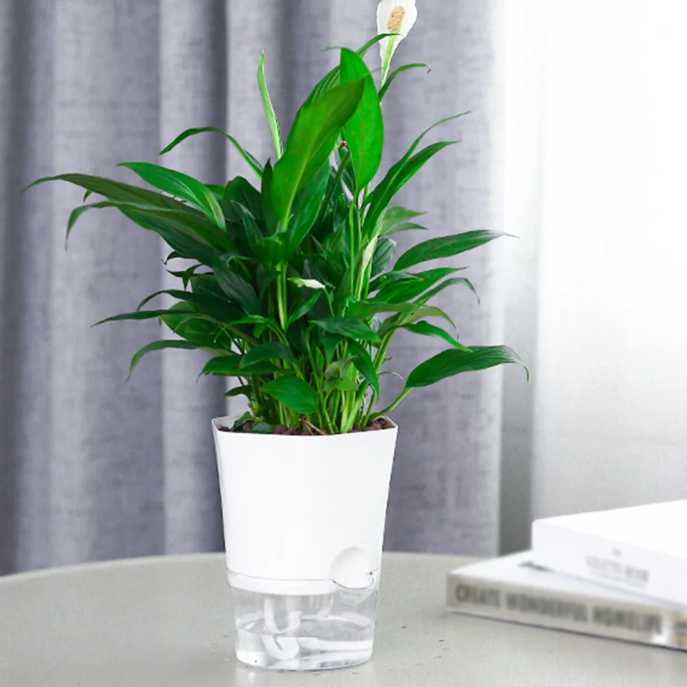 Sa4ace167b23b47fcbbfdd6ee3f18fe495 Transparent Double Layer Plastic Flower Pot Hydroponic Home Vase Self Watering Flowerpot Cotton Rope Watering Small Plant Pot
