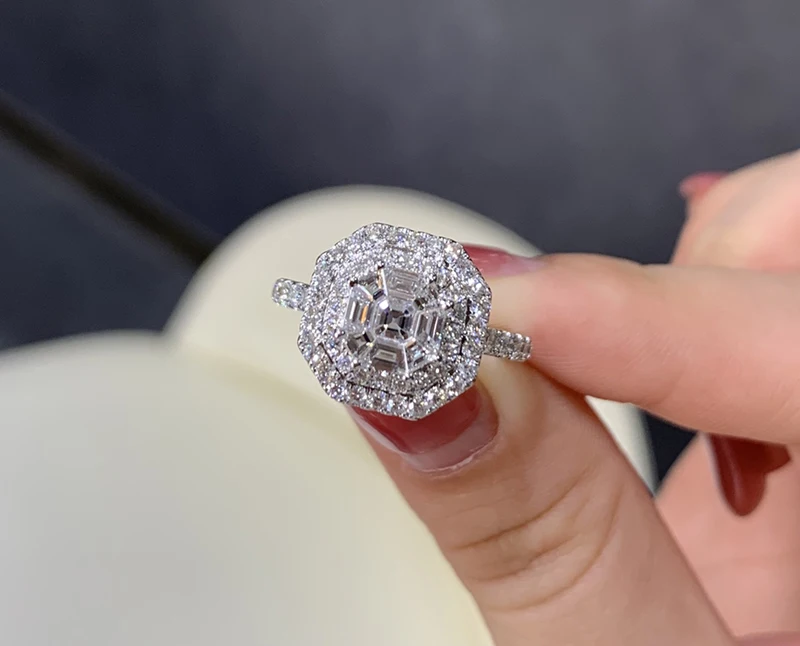 Sa82dea6621aa49d18cc33b19838d4652n LUOWEND 18K White Gold Fine Natural Diamonds 0.55carat Jewelry Classic Style Rings for Women Engagement Party