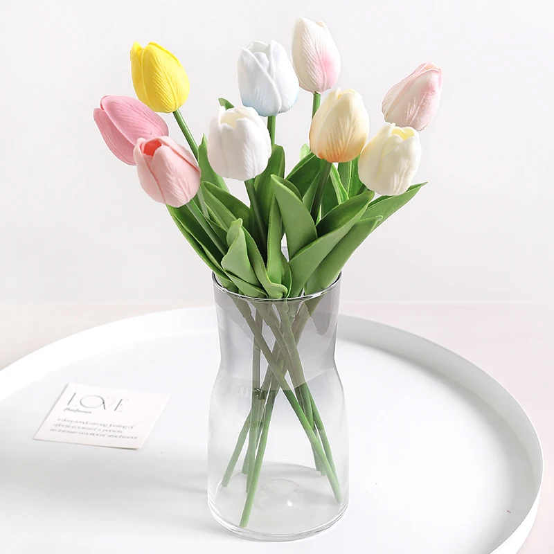 10Pcs Tulip Artificial Flowers Bouquet 29cm Real Touch PE Fake Flowers for Wedding Decoration Ceremony Decor Home Garden Decor