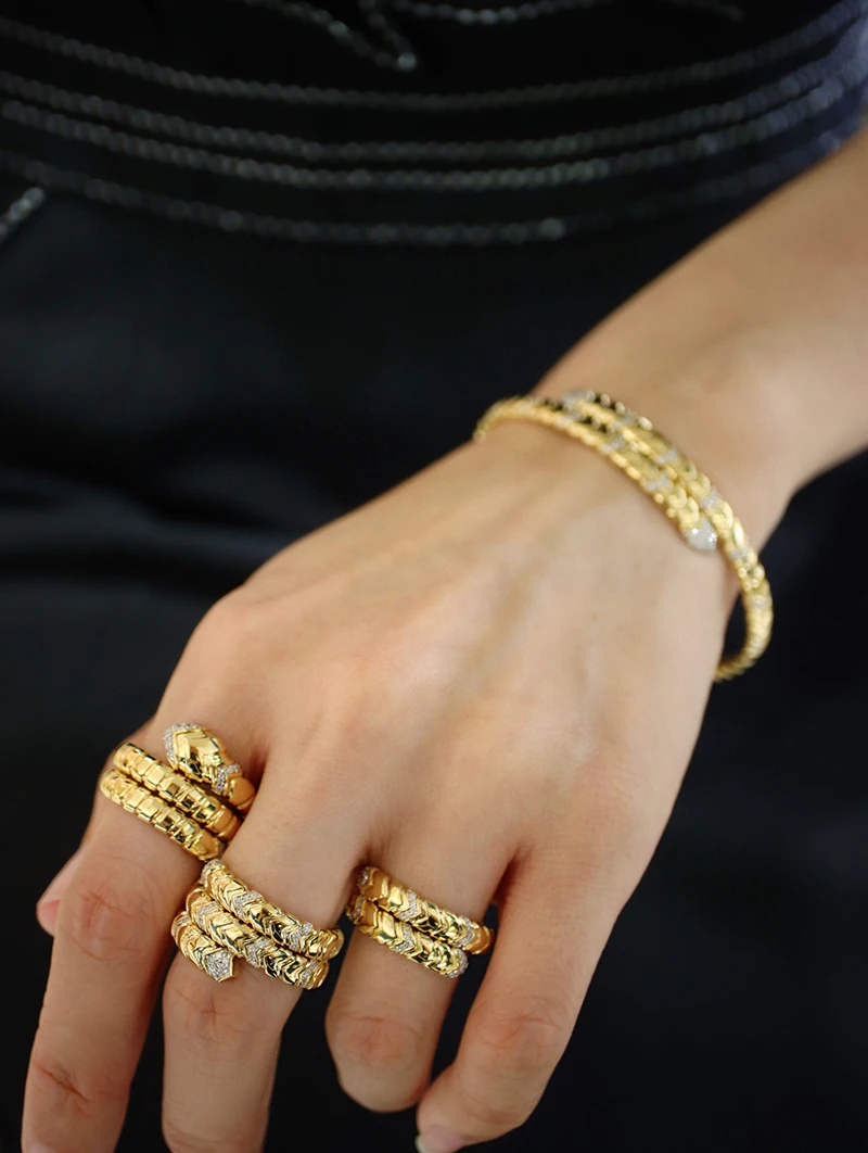 Sb25631bec4784143a638f7df7e3d3f83L KUGG 18K Yellow Gold Bangle Vintage Snake Design 0.45carat Real Natural Diamond Bangle for Women High Party Jewelry