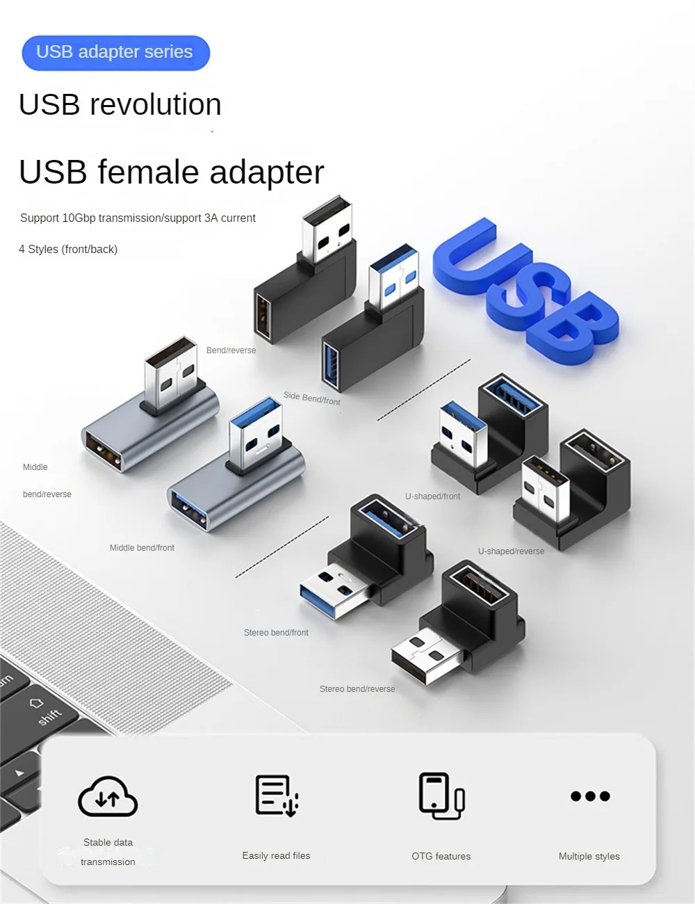 Sb5989442c848454ea79069a50b0211cdl 1pc USB Adapter 90 Degree Right Angle USB Female To USB Male Adapter 10Gbps Data Transfer Converter Coupler For Laptop Computer
