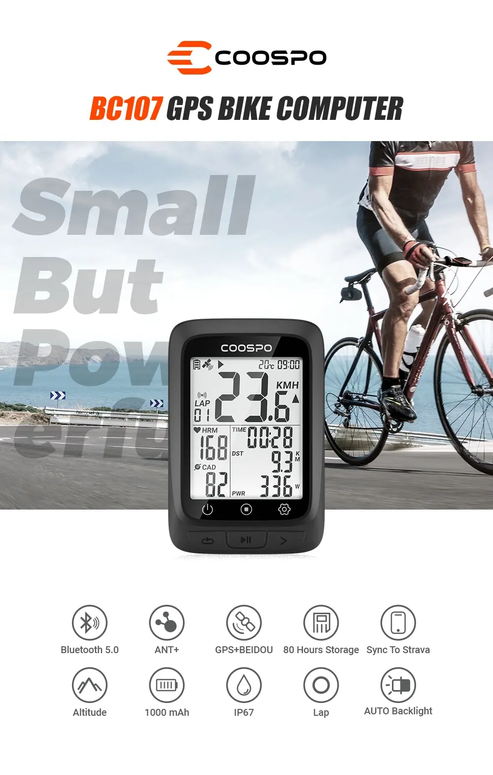 Sb61e365edafc4221a7223d811b78d030H COOSPO BC107 Bike Computer GPS Wireless Bicycle Cycling Odometer Speedometer 2.4"FSTN Bluetooth5.0 ANT Waterproof GPS BDS