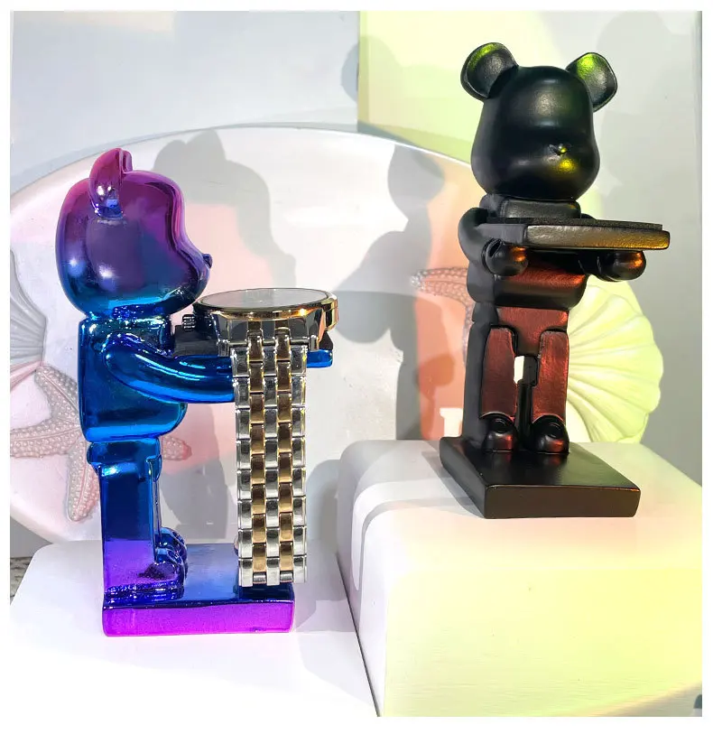 Sb8dbb599f68441b097f184cd661b6ace8 Trendy watch display stand, electroplating cartoon bear, animal resin ornaments, jewelry storage rack, celebration gifts.