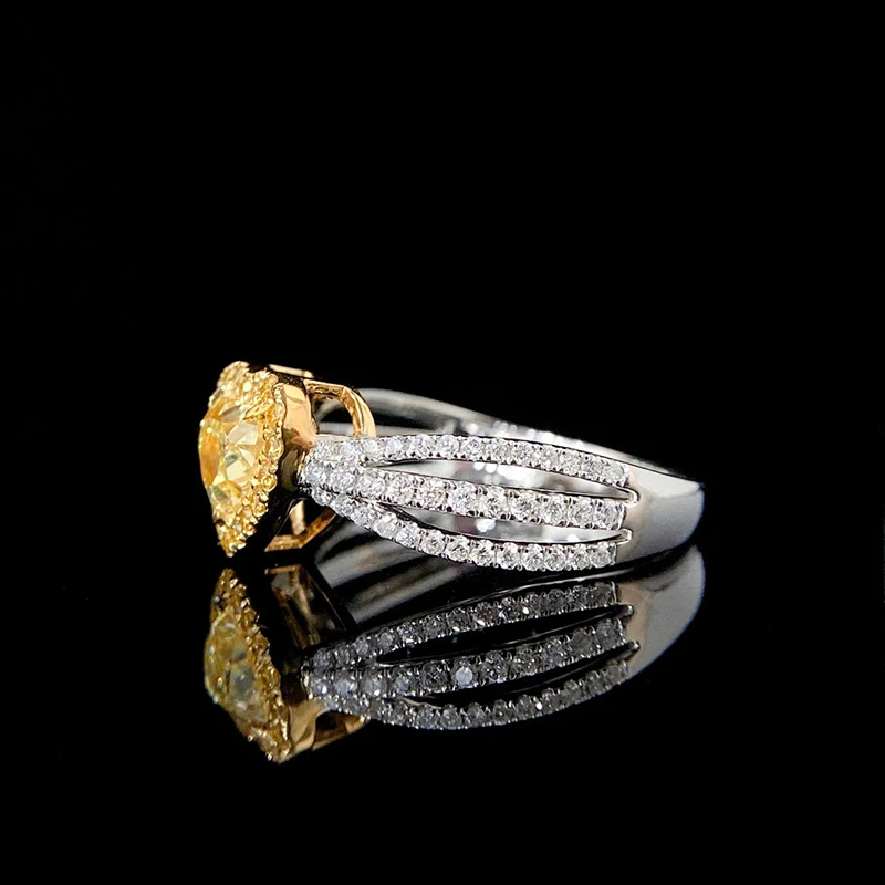Sbbbbe64b7281457e9a430ed8c4ebde24s LUOWEND 18K White Gold Rings Romantic Heart Design Real Natural Yellow Diamond Engagement Ring for Women High Wedding Jewelry