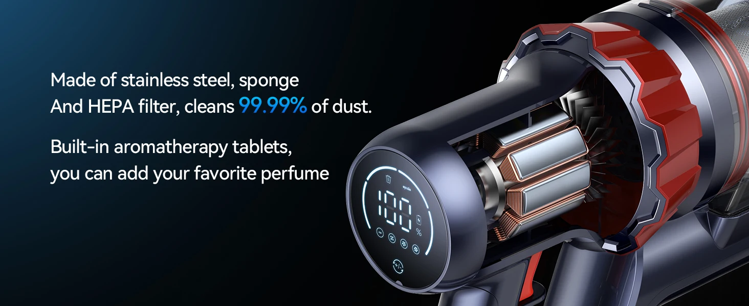 Sbe3dfb018086487b8fae888bf3f40442m Honiture 38000Kpa Cordless Vacuum Cleaner 450W Touch Screen 50 Mins for Carpet Pet Hair Home Appliance Aromatherapy Function