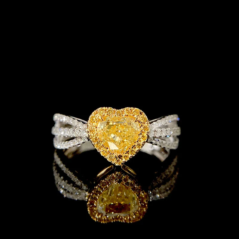 Sbfce46e4d29443a8b26458addfc3ac7fm LUOWEND 18K White Gold Rings Romantic Heart Design Real Natural Yellow Diamond Engagement Ring for Women High Wedding Jewelry