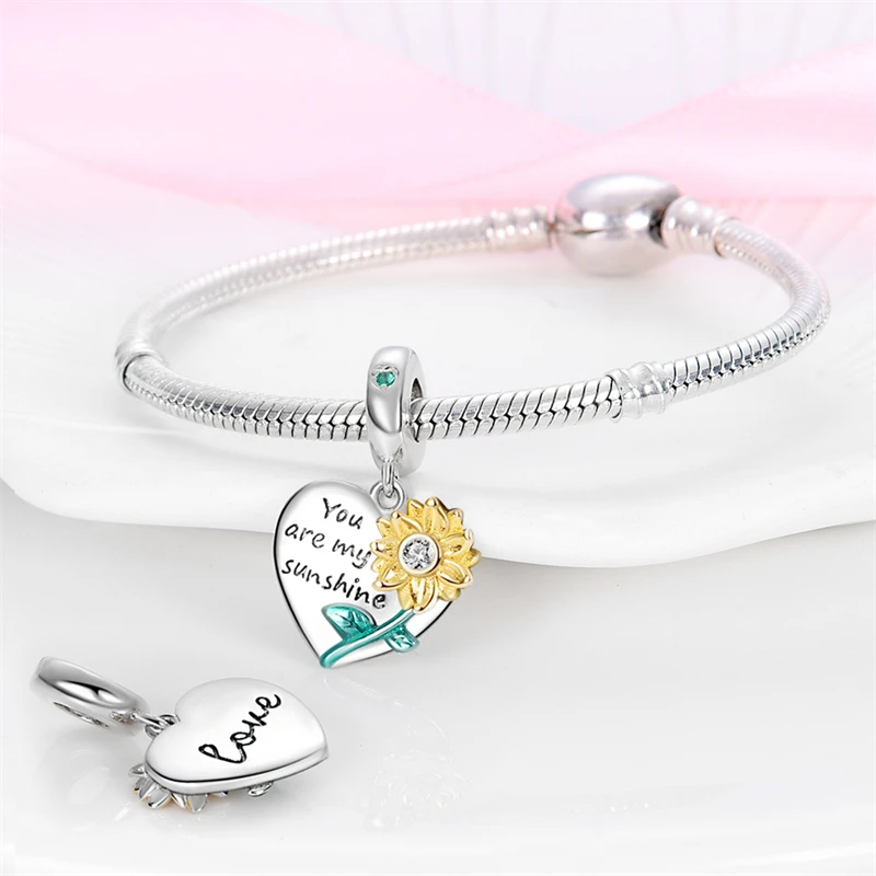New 925 Sterling Silver Fashion Golden Sunflowers Heart Charms Beads Fit Pandora 925 Original Bracelets Luxury Party DIY Jewelry 15 Sc0993ac07cfa4c75a886aa56116d3b1cT New 925 Sterling Silver Fashion Golden Sunflowers Heart Charms Beads Fit Pandora 925 Original Bracelets Luxury Party DIY Jewelry