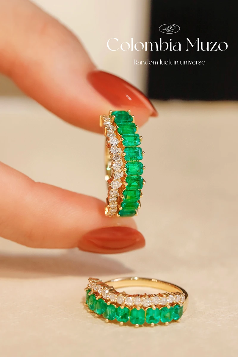 Sc5d85694232749ccbcc8774c2ab7c01cu KUGG 18K Yellow Gold Rings Luxury Elegant Design Real Natural Emerald Shiny Diamond Gemstone Ring for Women High Party Jewelry