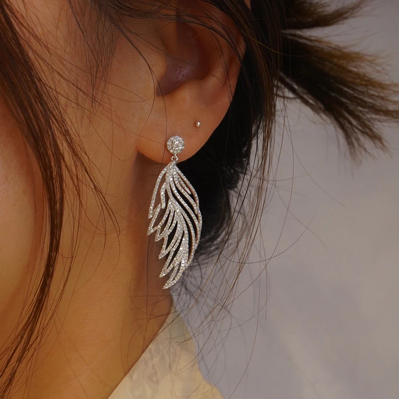 Sc8041e5b9ee7488da6b21ec8346b78942 Aazuo Luxury Jewelry 18K White Gold Natrual Diamonds 1.85ct High Quality Feather Stud Earrings Gifted For Women Senior Banquet