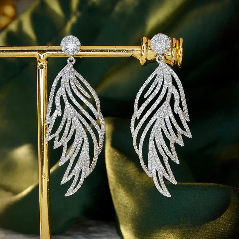 Scbd3863226a24d03b90267538dc352055 Aazuo Luxury Jewelry 18K White Gold Natrual Diamonds 1.85ct High Quality Feather Stud Earrings Gifted For Women Senior Banquet