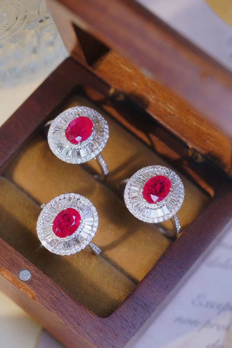 Sce4694d3fc854c3eac9b5d6612189dacD LUOWEND 18K White Gold Rings Luxury Oval Design Natural Ruby Real Diamond Engagement Ring for Women High Wedding Jewelry