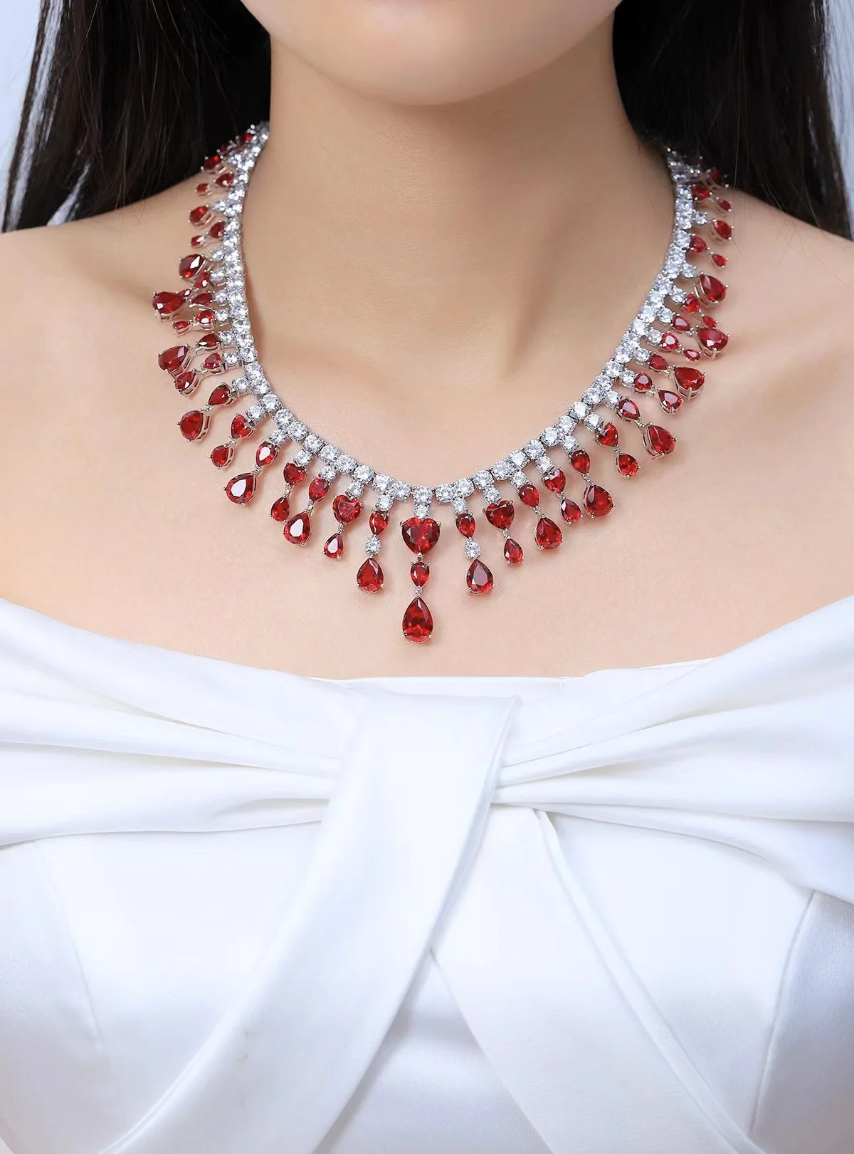 Sd3f3f37140644fea89aee51309c2a766B Ruihe Luxury Custom Design New 925 Silver Fashion Necklace 93.75ct Lab Grown Ruby Fashion Jewelry Women Christmas Wedding Gifts
