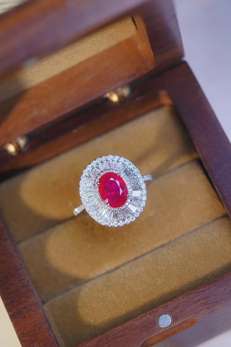 Sd68c7970c9cf4001b44062950bb242013 LUOWEND 18K White Gold Rings Luxury Oval Design Natural Ruby Real Diamond Engagement Ring for Women High Wedding Jewelry