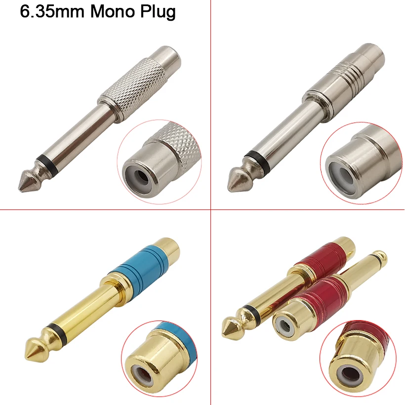 Sd7440058973e4c86b2408bfd8df5ba5em 2Pcs 6.35mm 1/4" Mono Male Plug To RCA Female Jack Mixer Audio Speaker Connectors TS Converter Sound Adapter For Home KTV Use