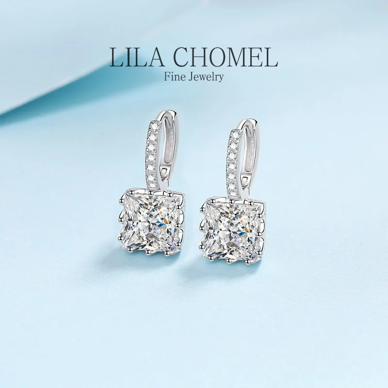 Sd7cbbceec17945b5b8e1f8a4ba1f9436X Temperament Platinum PT950 women's princess square 1/2/4ct Moissanite Diamond brilliant drop earrings fine jewelry ladys gift