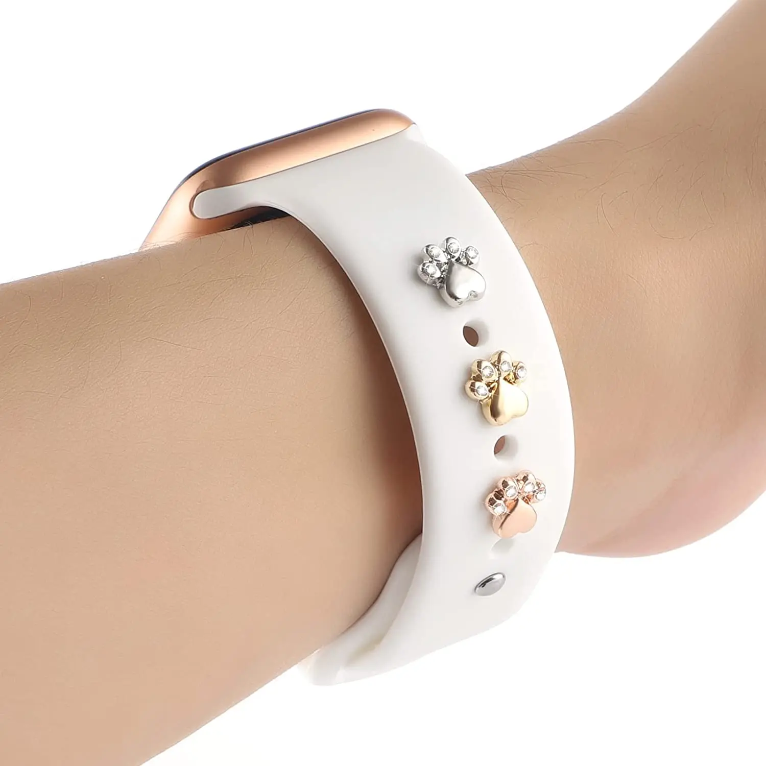 Sd8052581217b4ca88b752c822c1972aeU Silicone Strap Jewelry Charms for iWatch series 7 6 5 3 se/Galaxy watch 4/Classic Bracelet Metal decoration for Apple watch Band