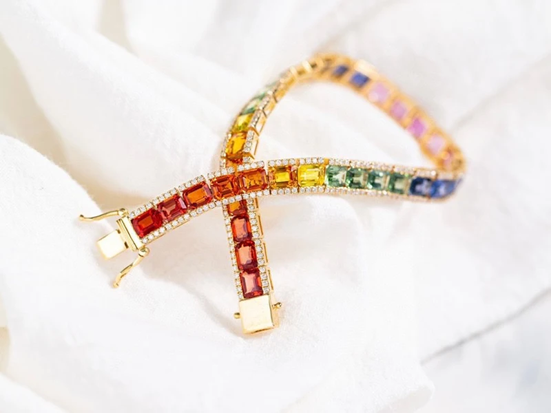 Sd88c774fec1f409eb5b3deaee64790cet KUGG 18K Rose Gold Bracelet Real Natural Aquamarine Luxury Rianbow Shape Shiny Diamond Jewelry for Women Engagement Party